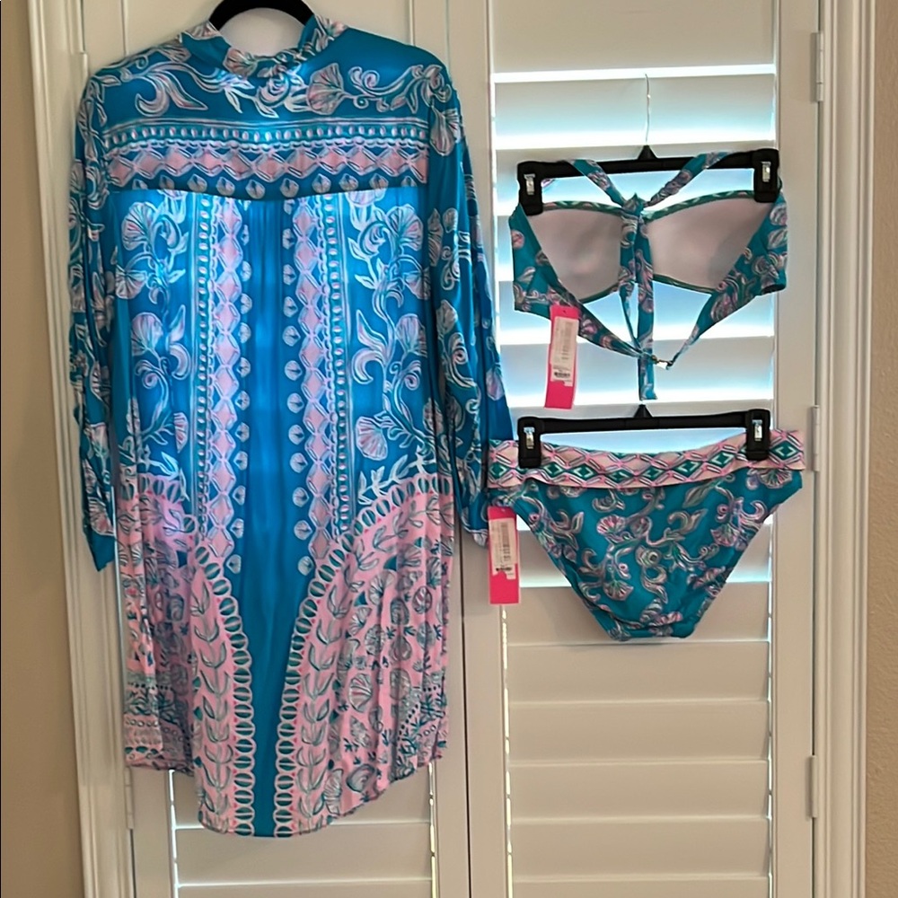 Lilly Pulitzer Bikini and Cover Up - Print is “Water Ya Waiting For”. - Picture 2 of 6